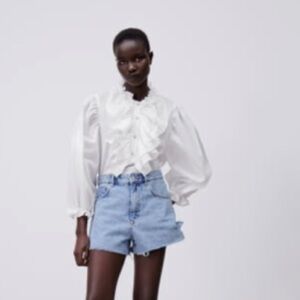 Zara ruffled shirt white 10